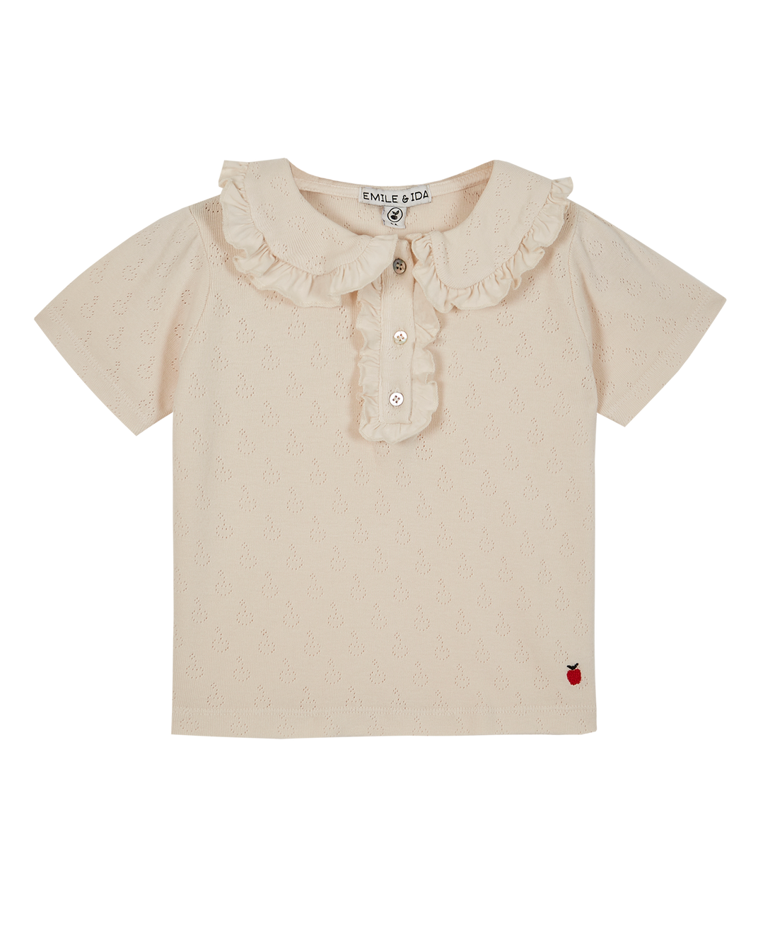 Ecru openwork cotton modal polo shirt