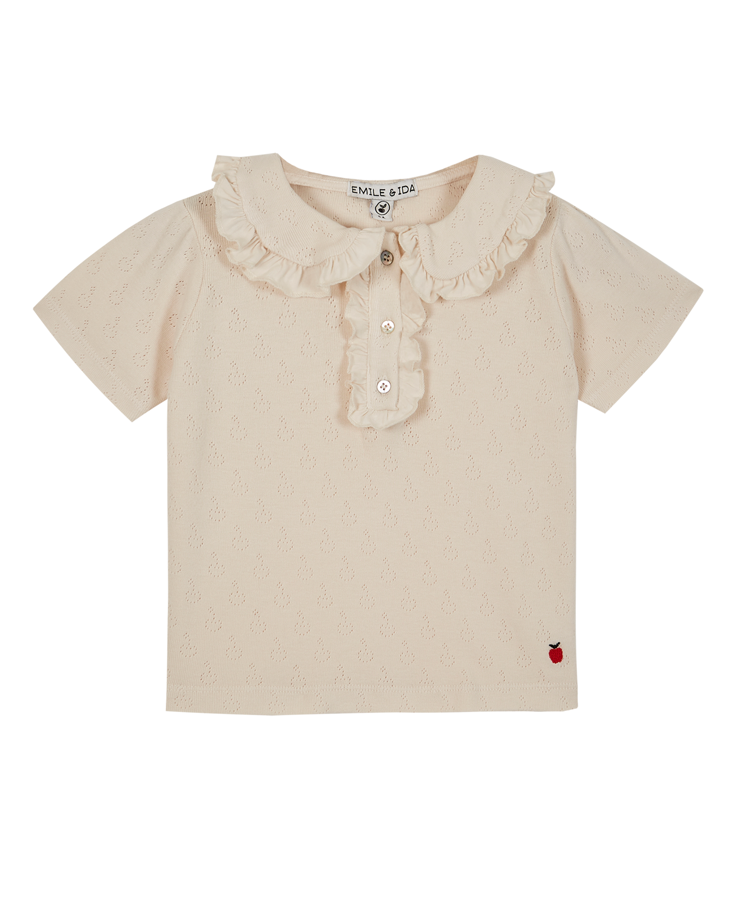 Ecru openwork cotton modal polo shirt