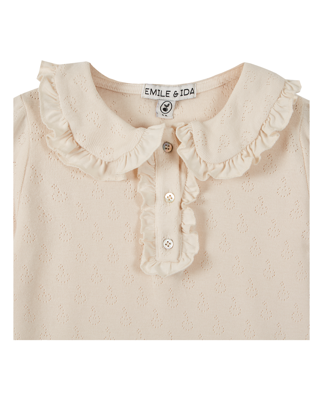 Ecru openwork cotton modal polo shirt