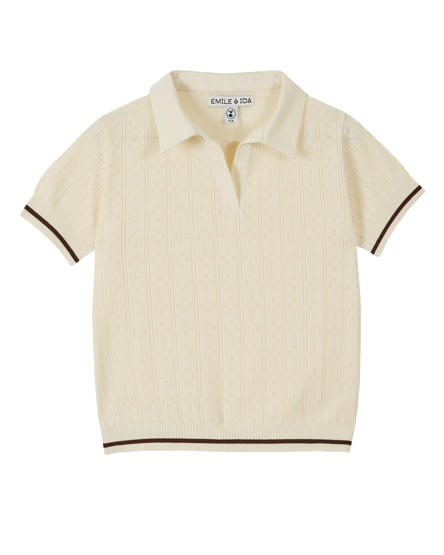 Ecru openwork cotton modal polo shirt