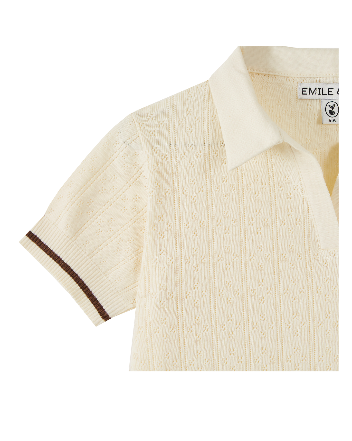 Ecru openwork cotton modal polo shirt