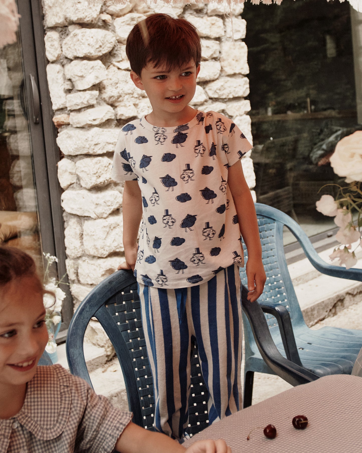 Tee-shirt coton bio écru nuage bleu