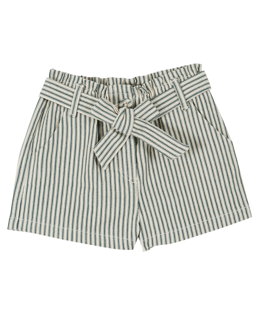 Green and ecru striped cotton shorts