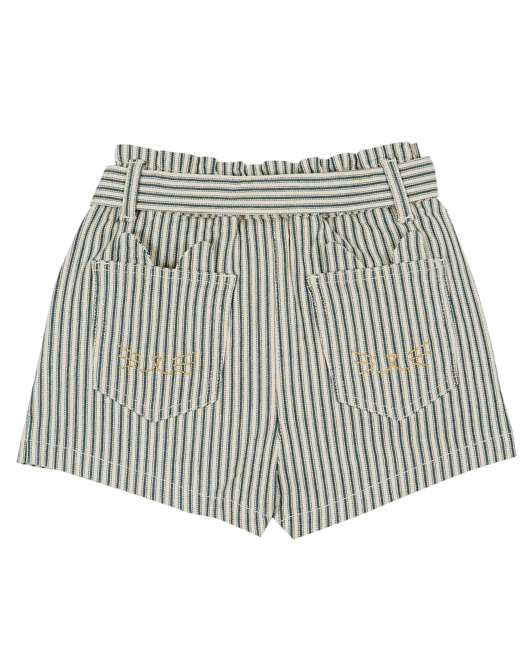 Green and ecru striped cotton shorts