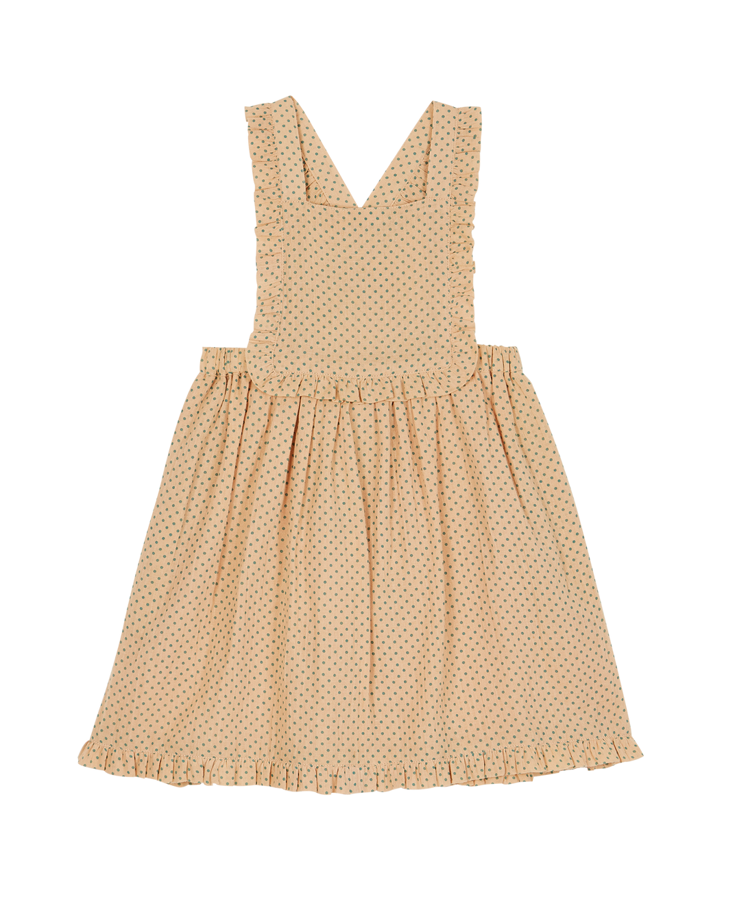 Green polka dot cotton dungaree dress