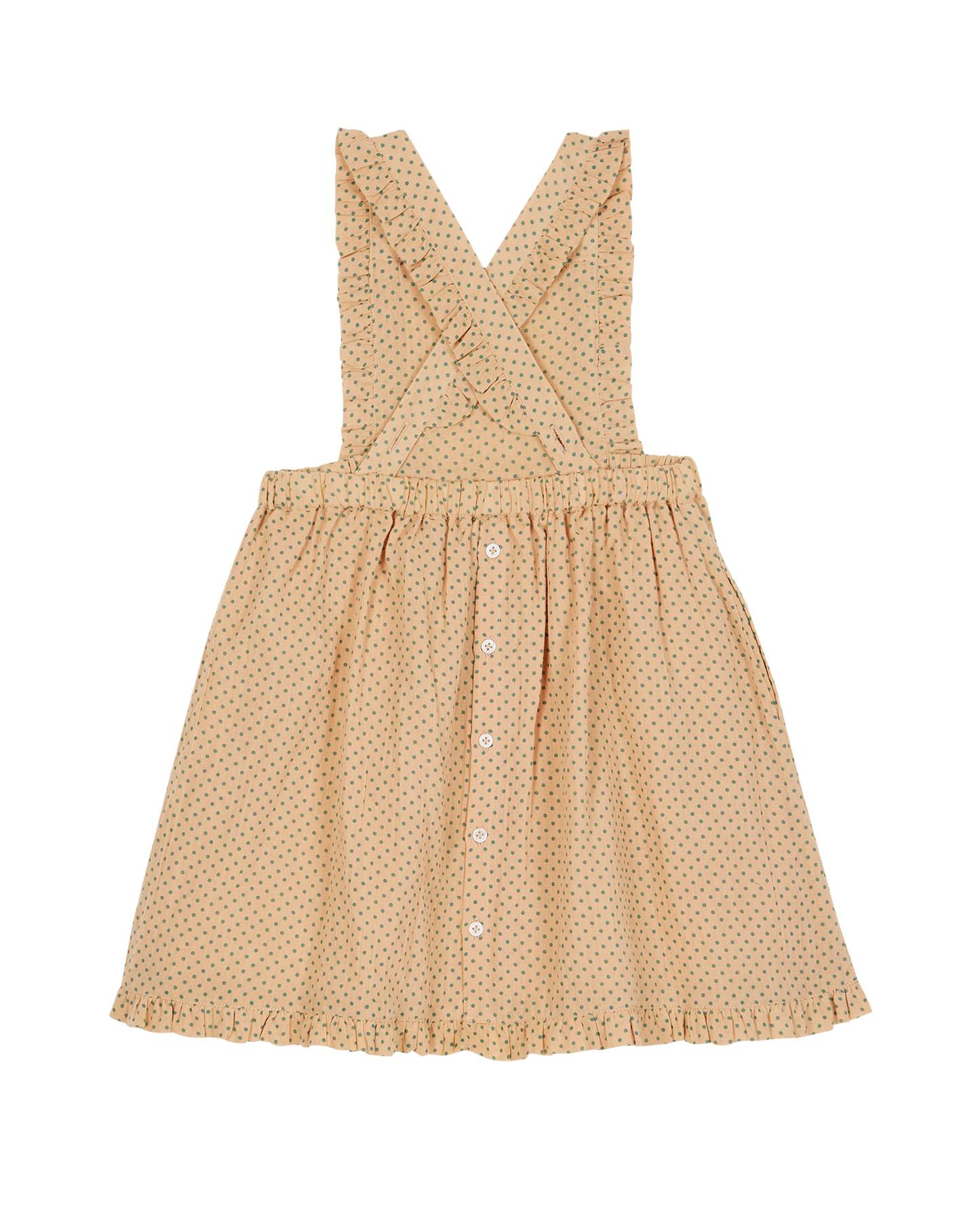 Green polka dot cotton dungaree dress