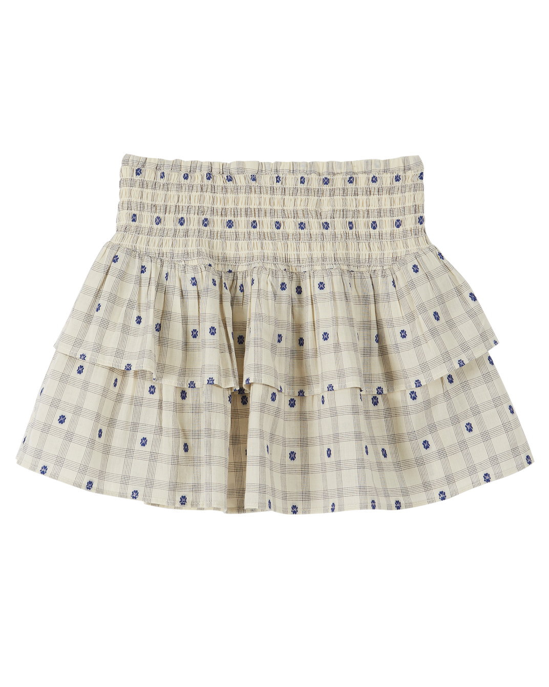 Ecru cotton skirt with blue floral checks
