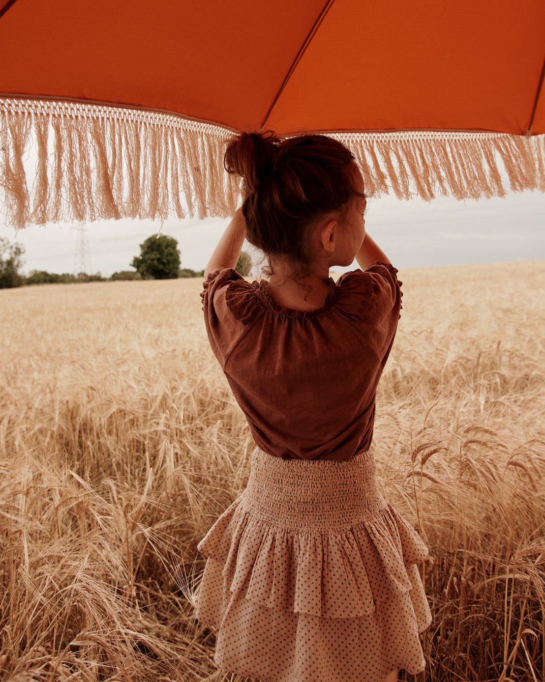 Green polka dot cotton ruffled skirt