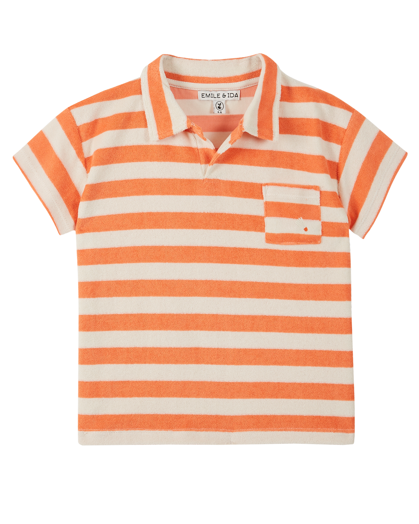 Orange and white striped terry polo shirt