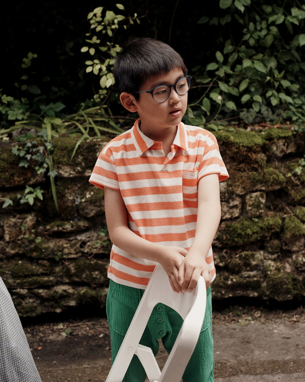 Polo éponge rayé orange et blanc