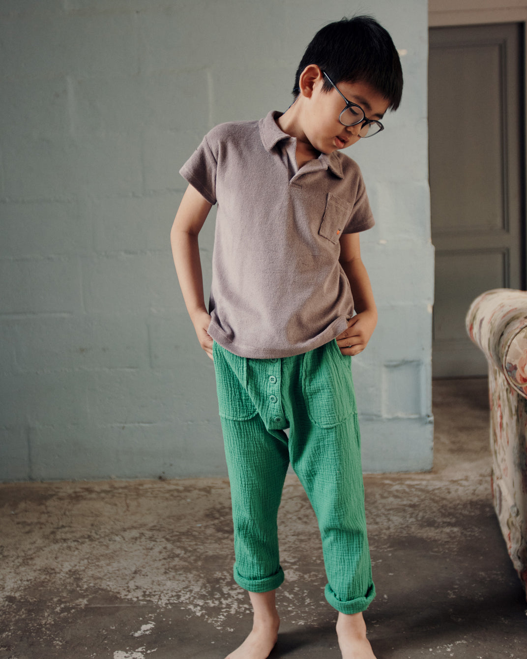 Purple terry polo shirt