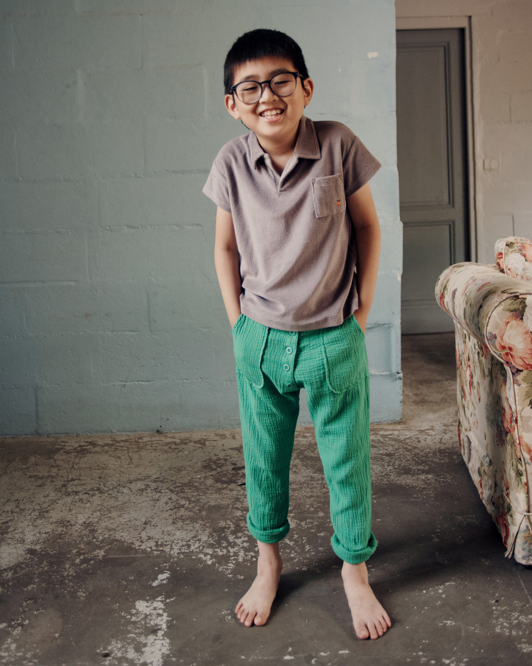 Purple terry polo shirt