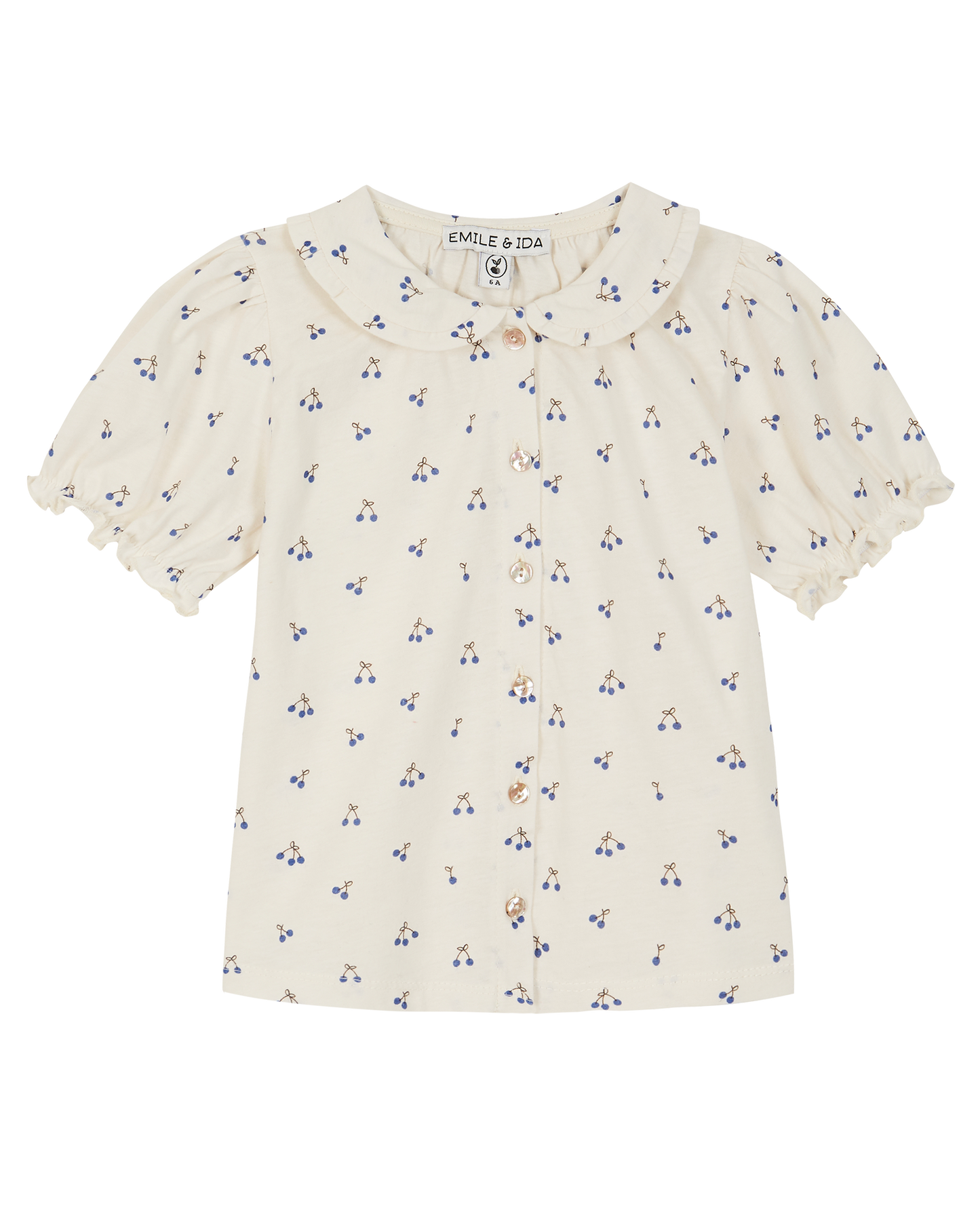 Blouse coton écru griotte bleu