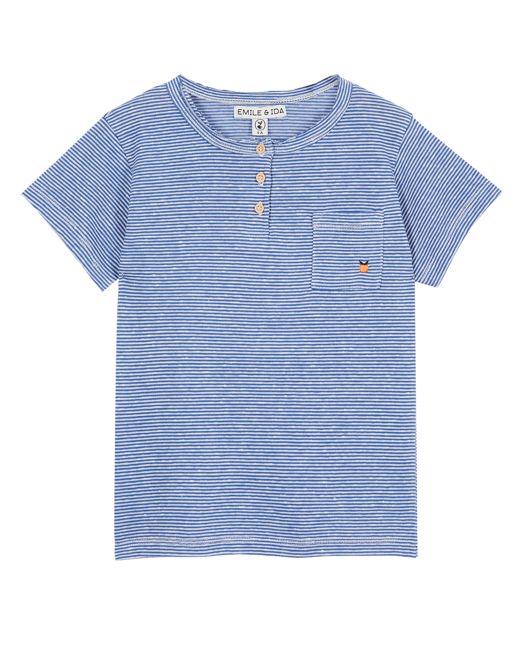 Blue flamed organic cotton Tunisian collar T-shirt