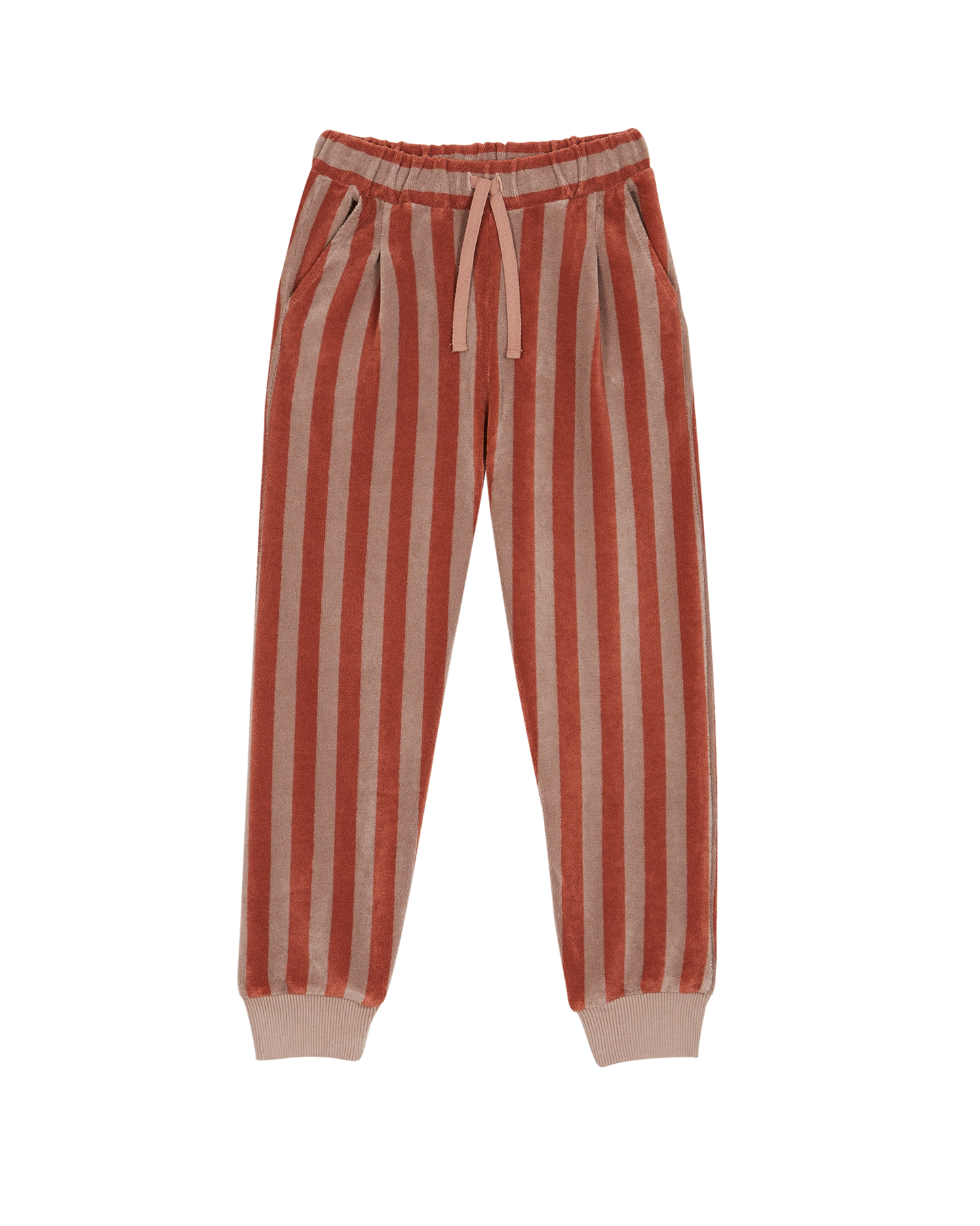 Purple and caramel striped terry cloth pants
