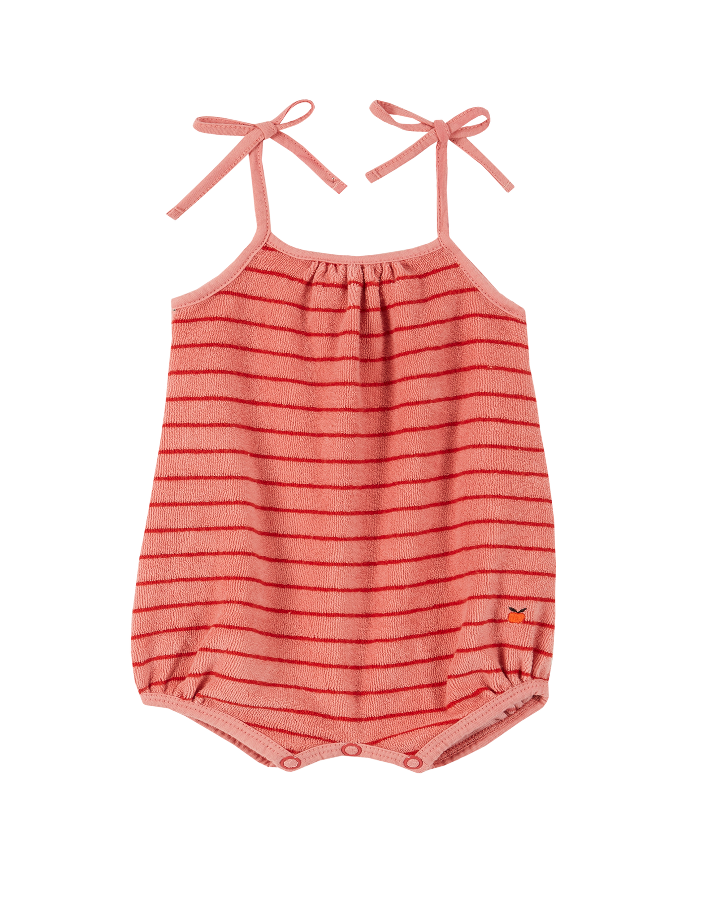 Red sushi striped terry jumpsuit