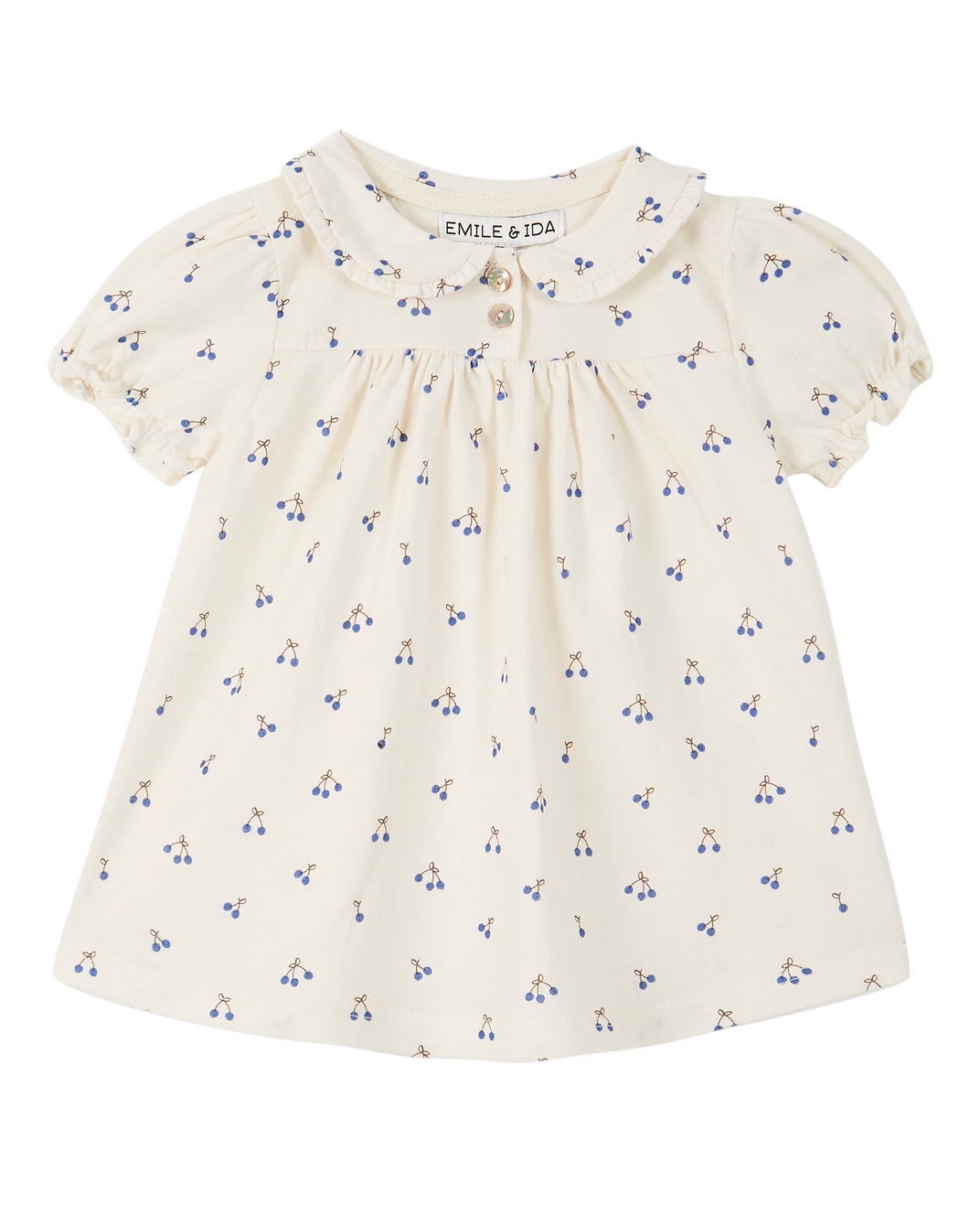 Organic cotton dress in ecru and blue cherry