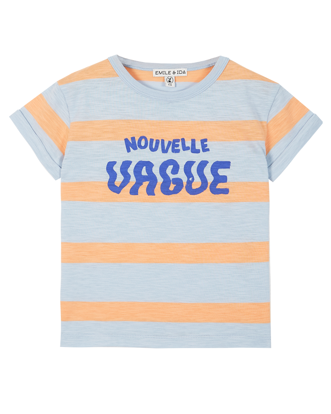 Tee-shirt coton bio Nouvelle Vague bleu et orange