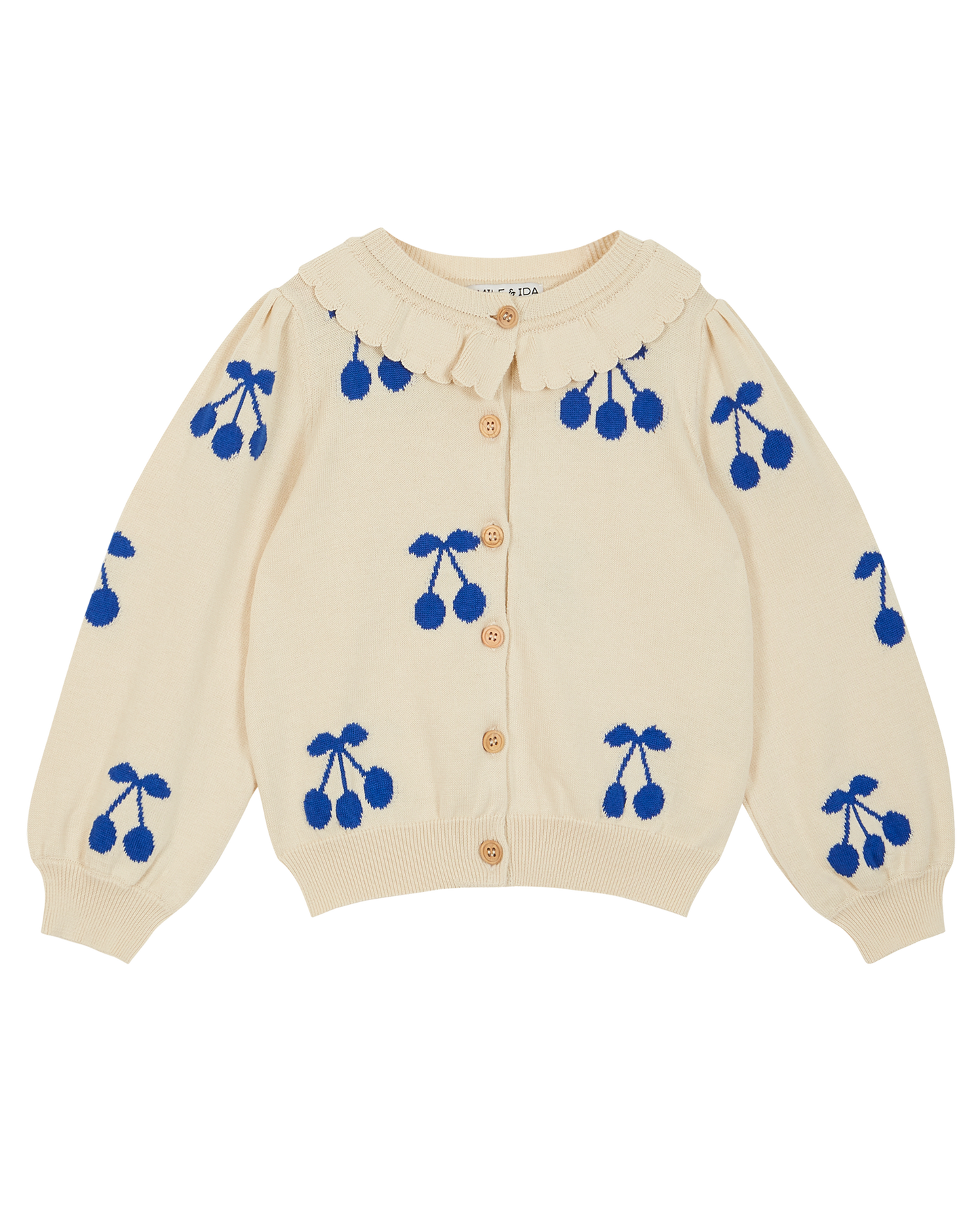 Cherry cardigan in organic cotton, ecru and blue