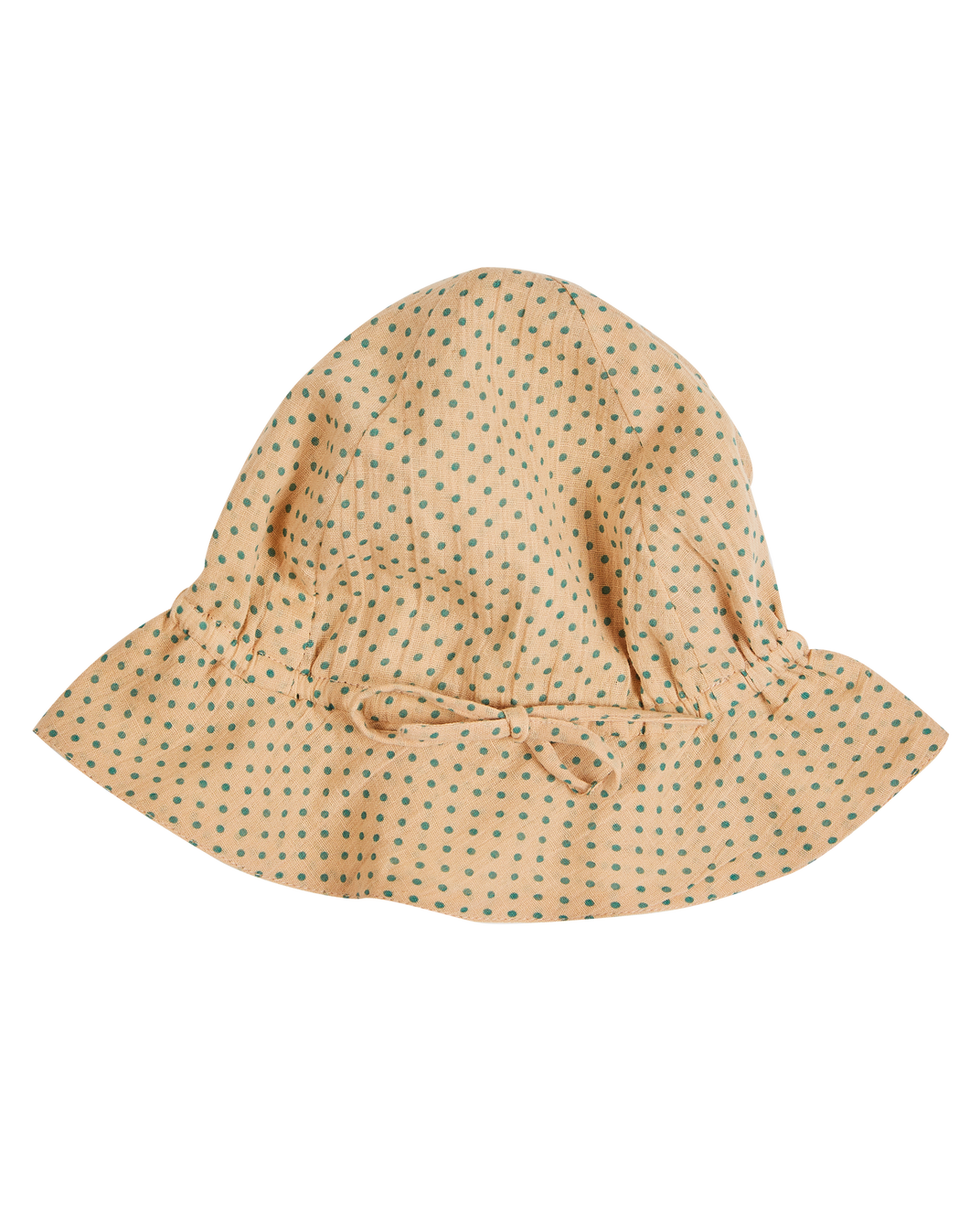 Beige cotton hat with green polka dots