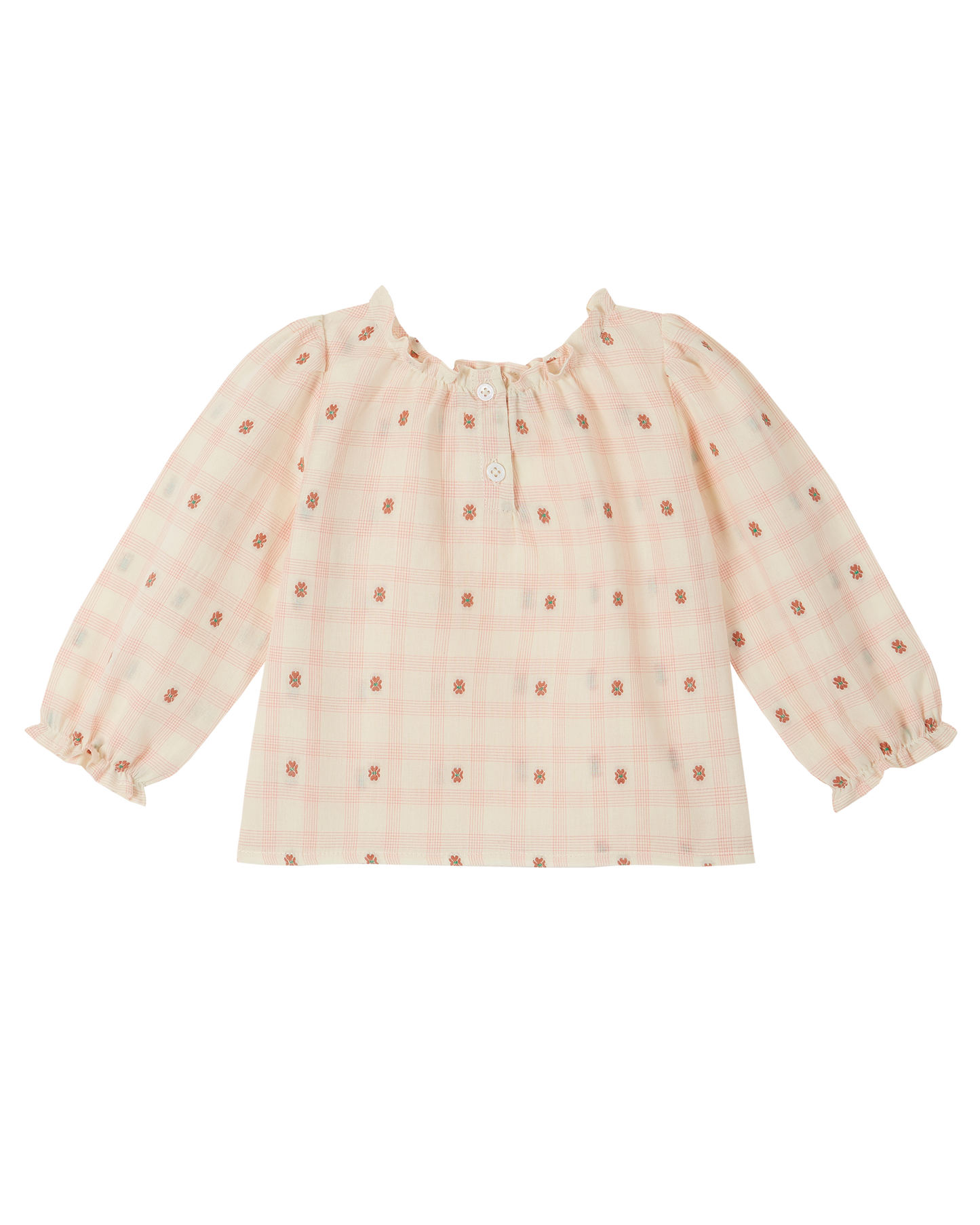 Pink floral checkered cotton blouse