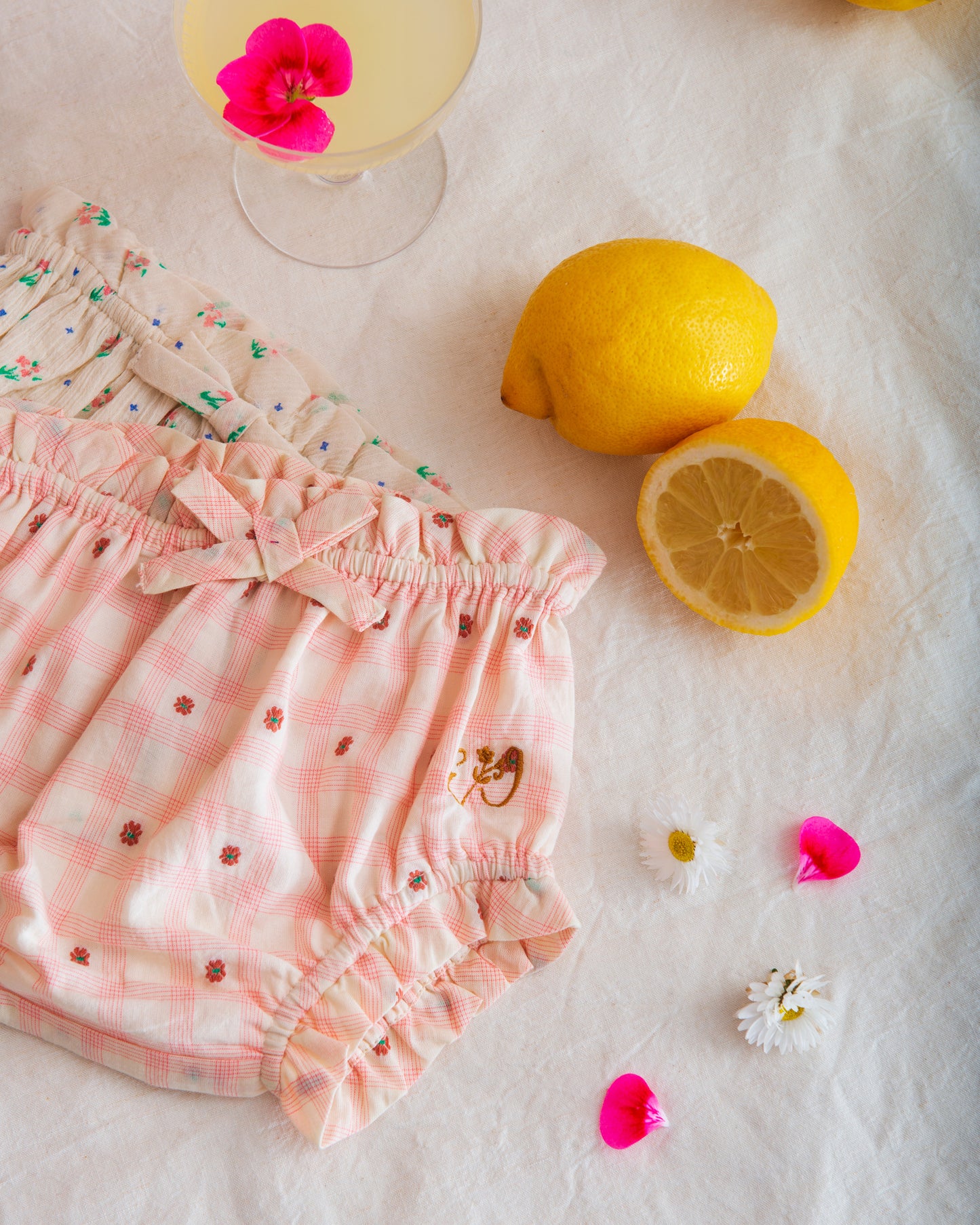 Pink flower check cotton bloomers