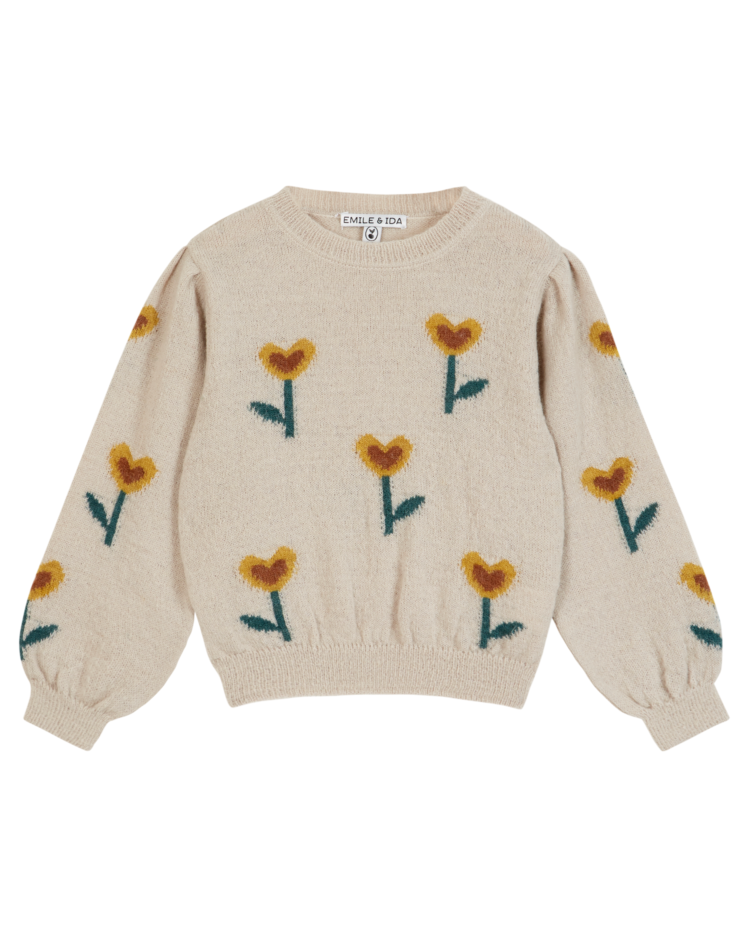 Pull fille tulipe grège