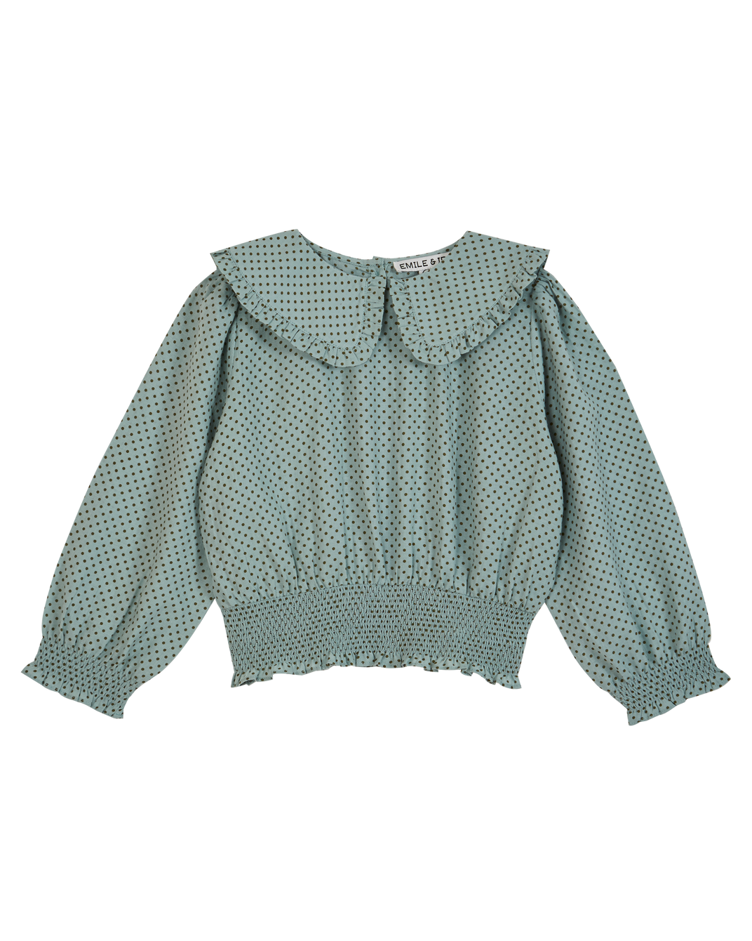 Blouse grand col à pois céladon