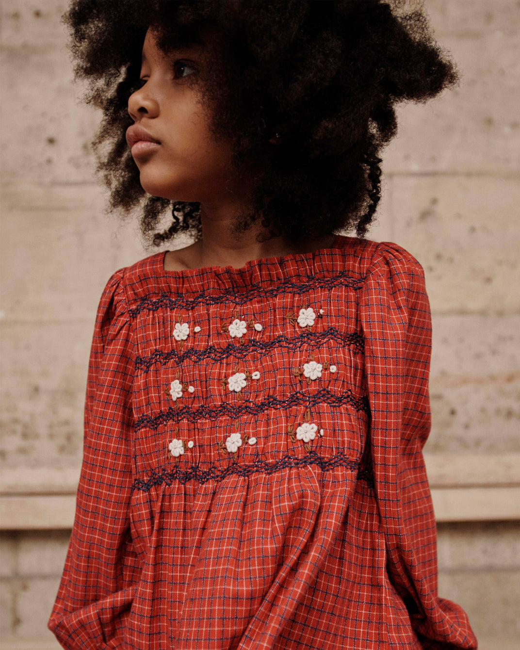 Blouse broderie écossais rouge