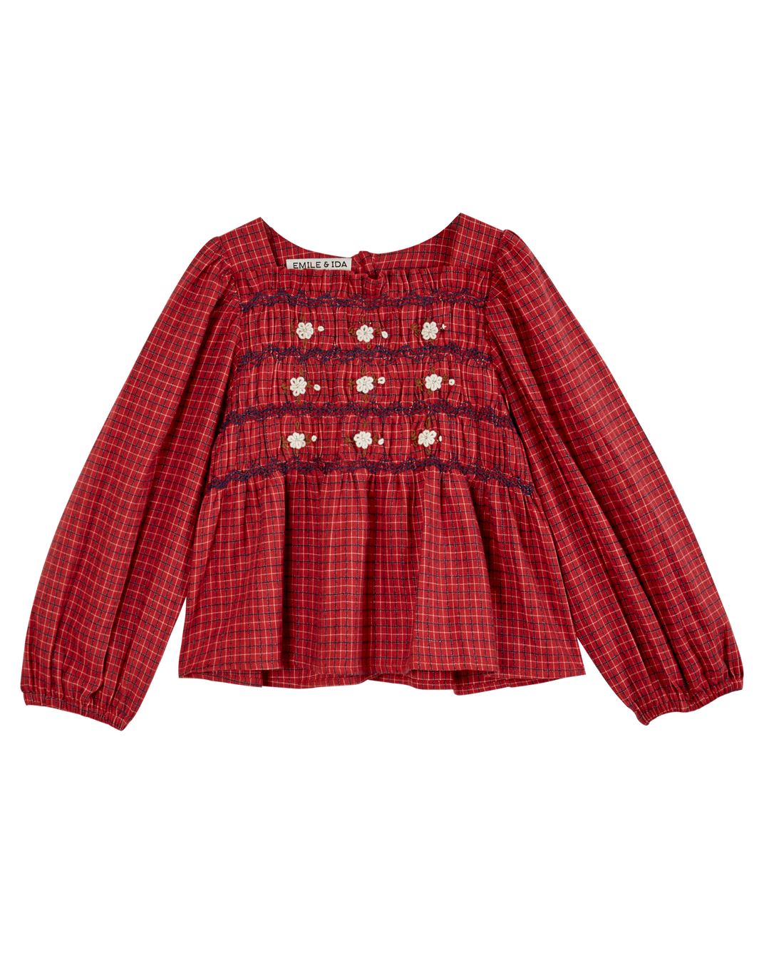 Blouse broderie écossais rouge