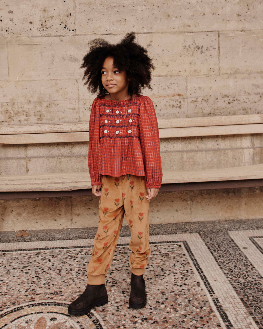 Blouse broderie écossais rouge