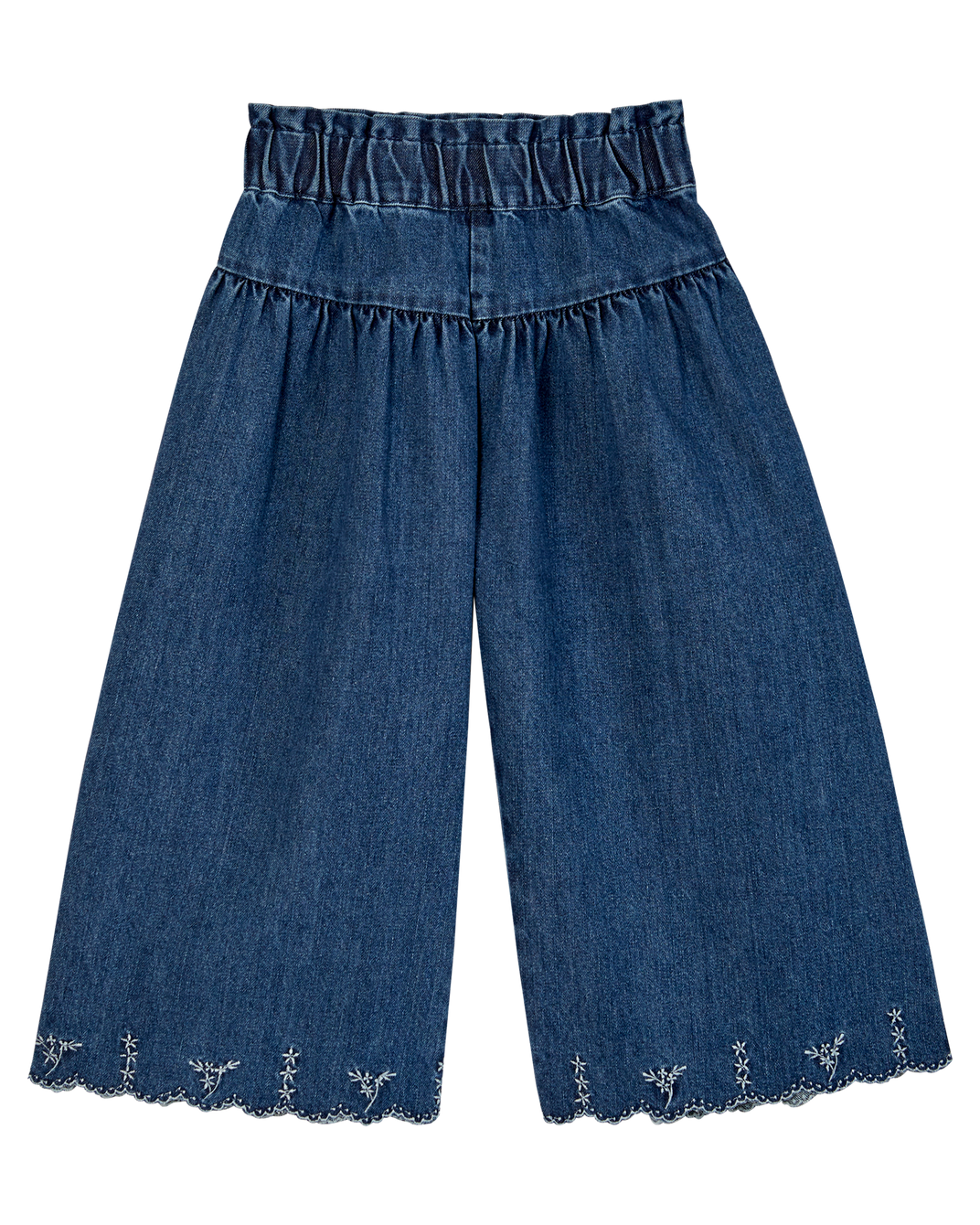 Pantalon large brodé denim bleu