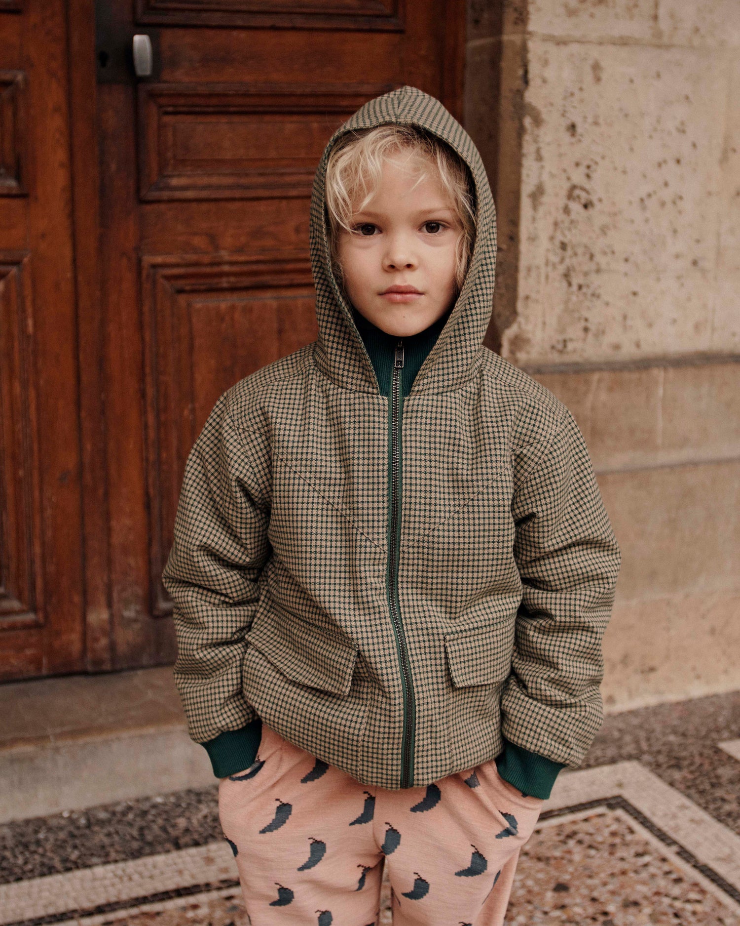 Blouson carreaux doublé Denise vert – Emile et Ida