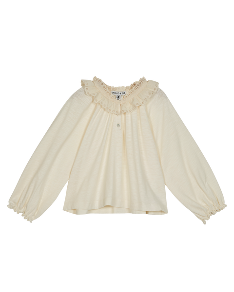 Blouse fille fronces coton bio écru