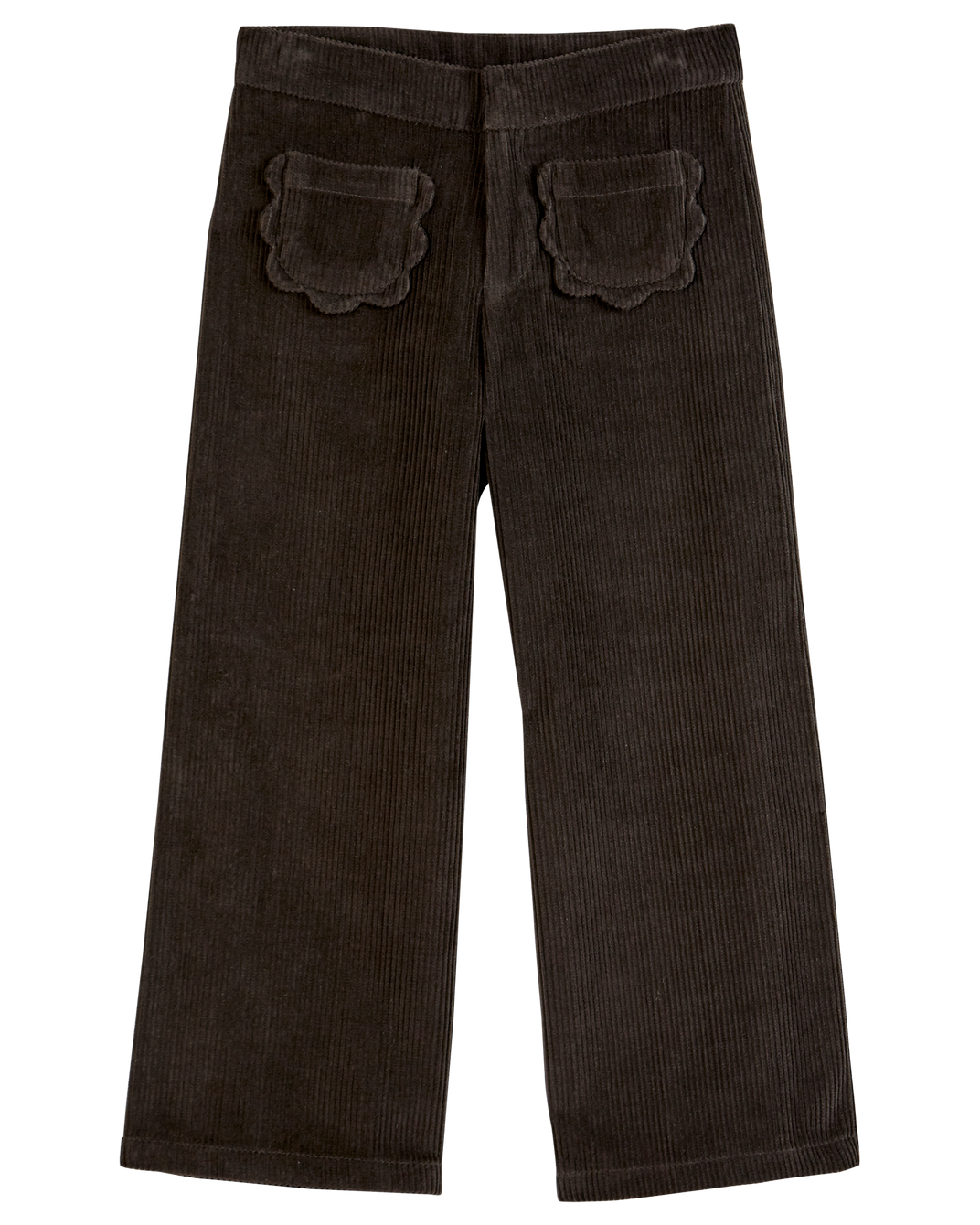 Pantalon poches fleurs velours bitume