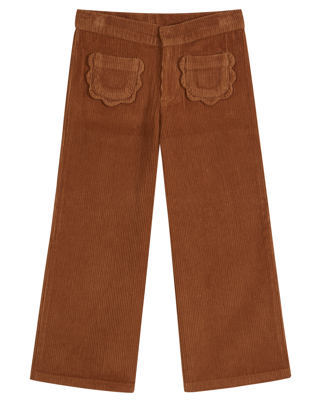 Pantalon poches fleurs velours macadamia