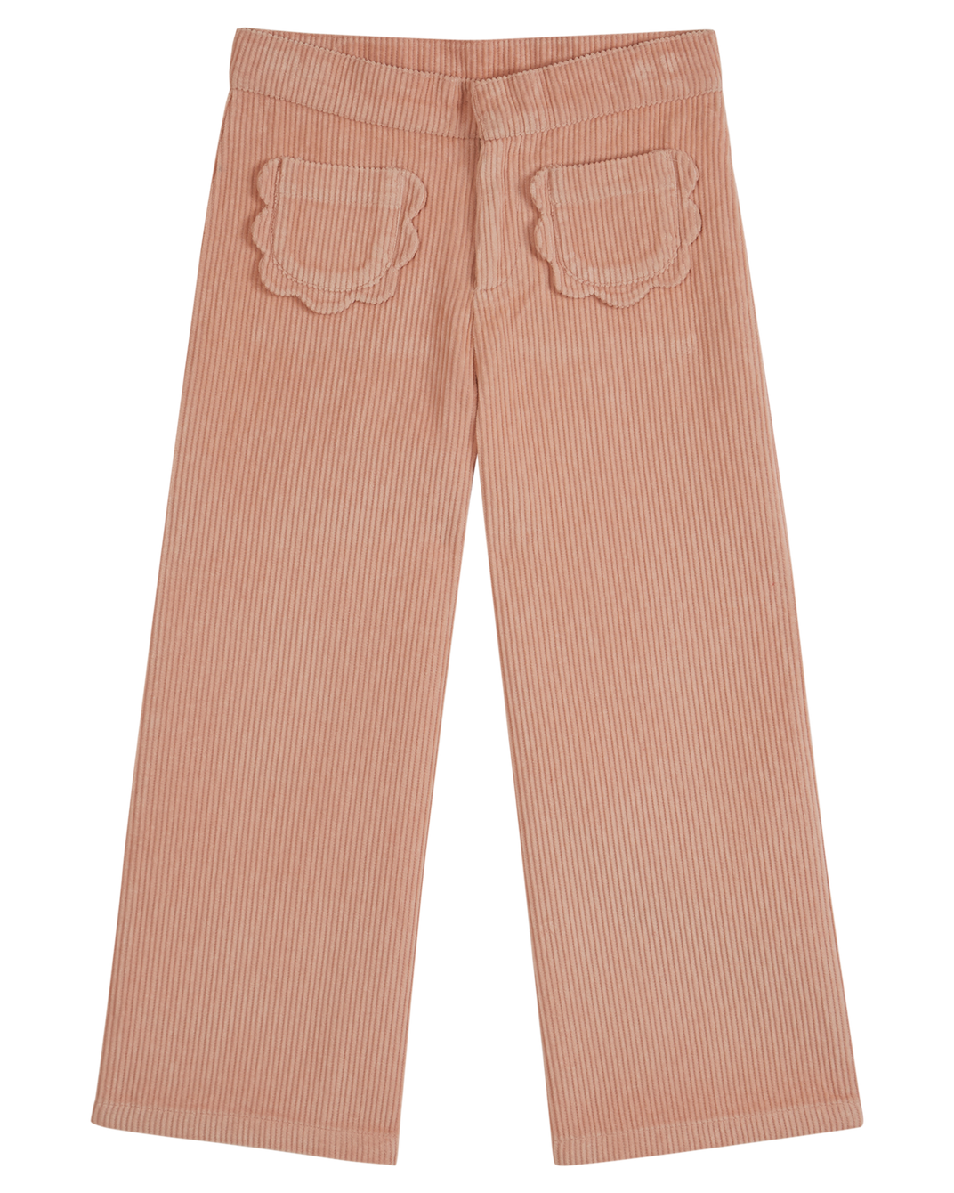 Pantalon poches fleurs velours pivoine