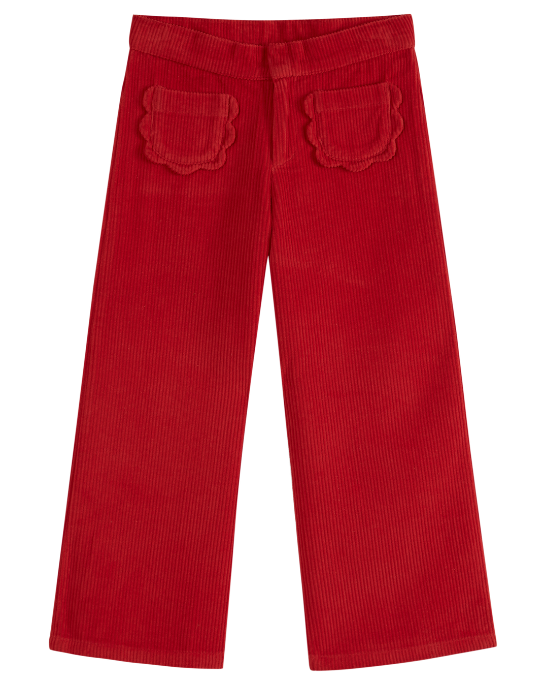 Pantalon poches fleurs velours rouge