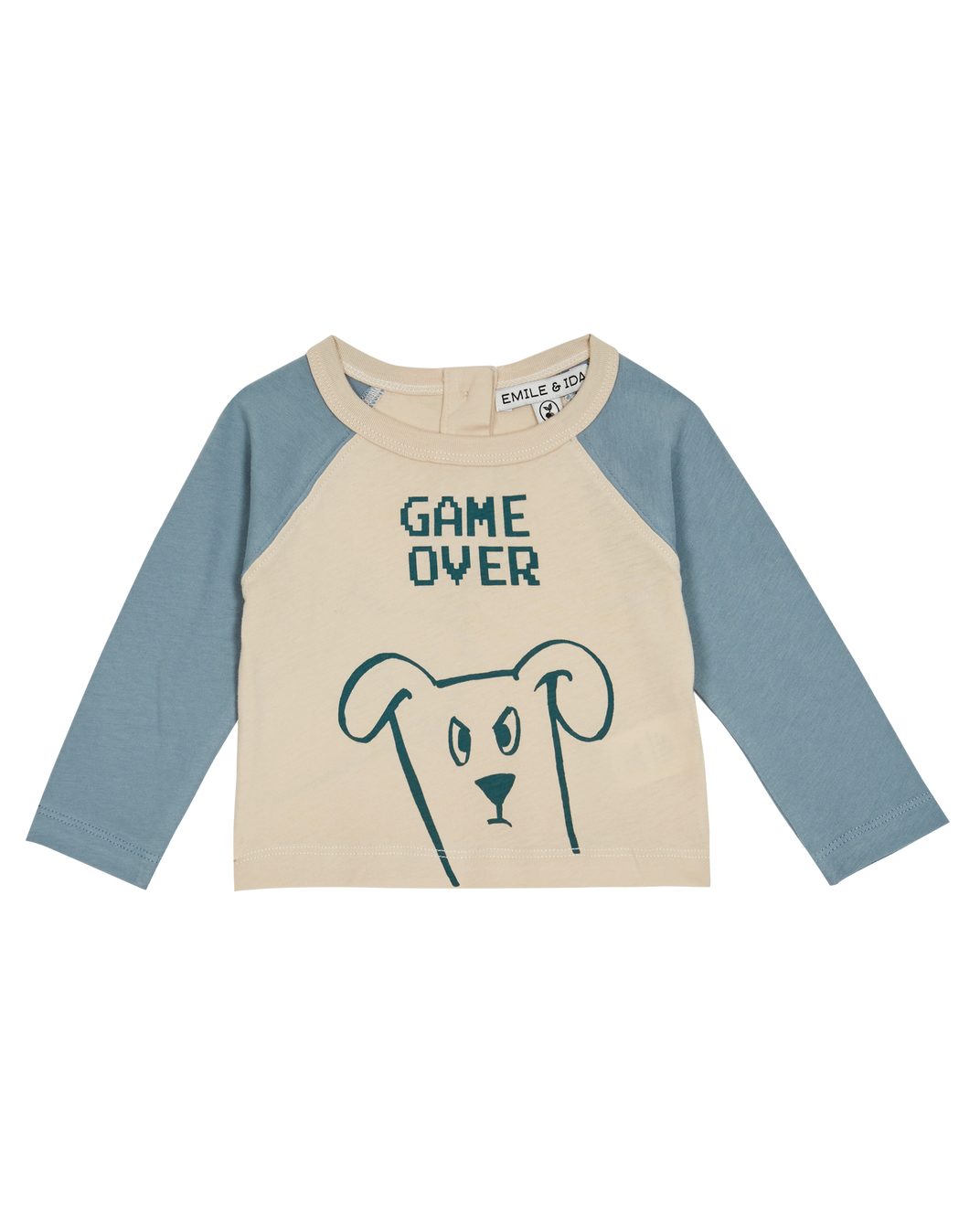 T-shirt bicolore coton bio écru et bleu