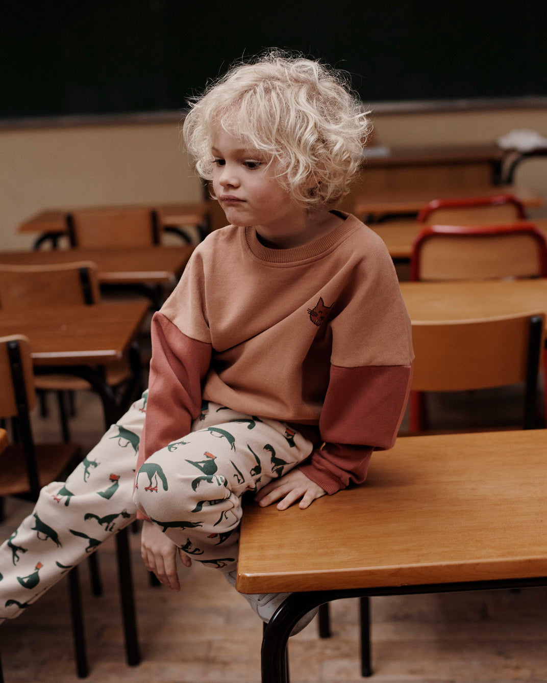 Sweat bicolore coton bio vieux rose et rouge