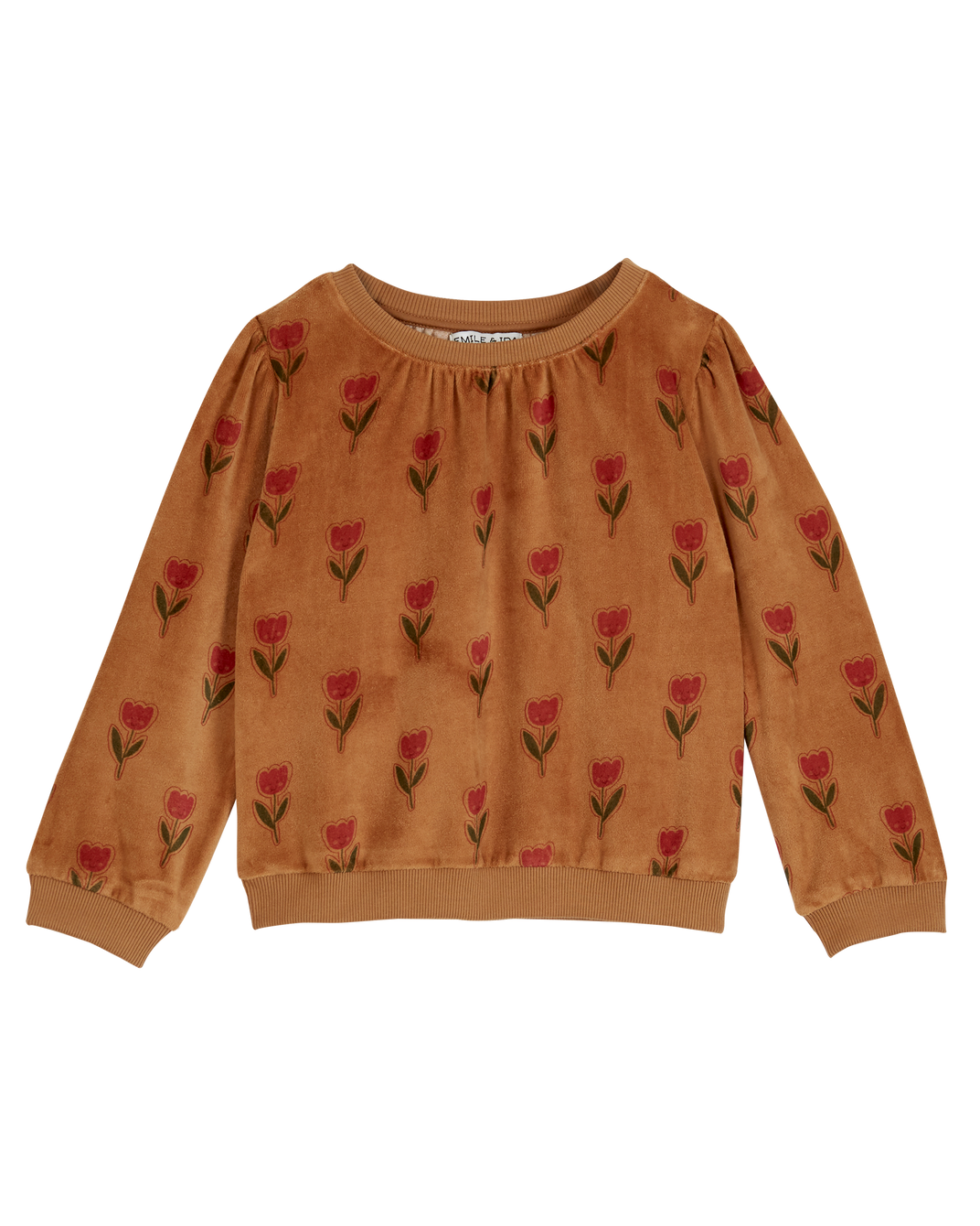 Sweat velours tulipe joyeuse marron