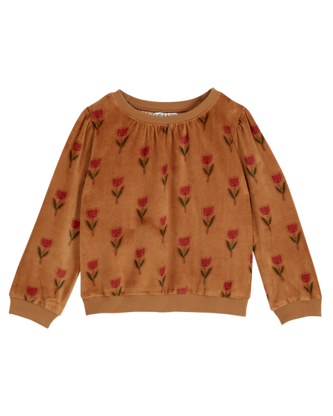 Sweat velours tulipe joyeuse marron