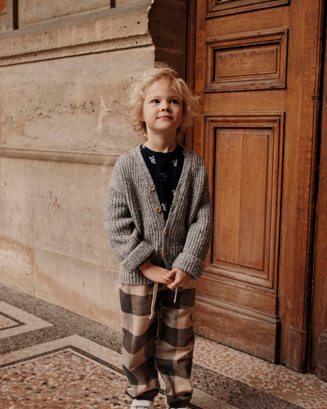 Cardigan enfant laine recyclée gris