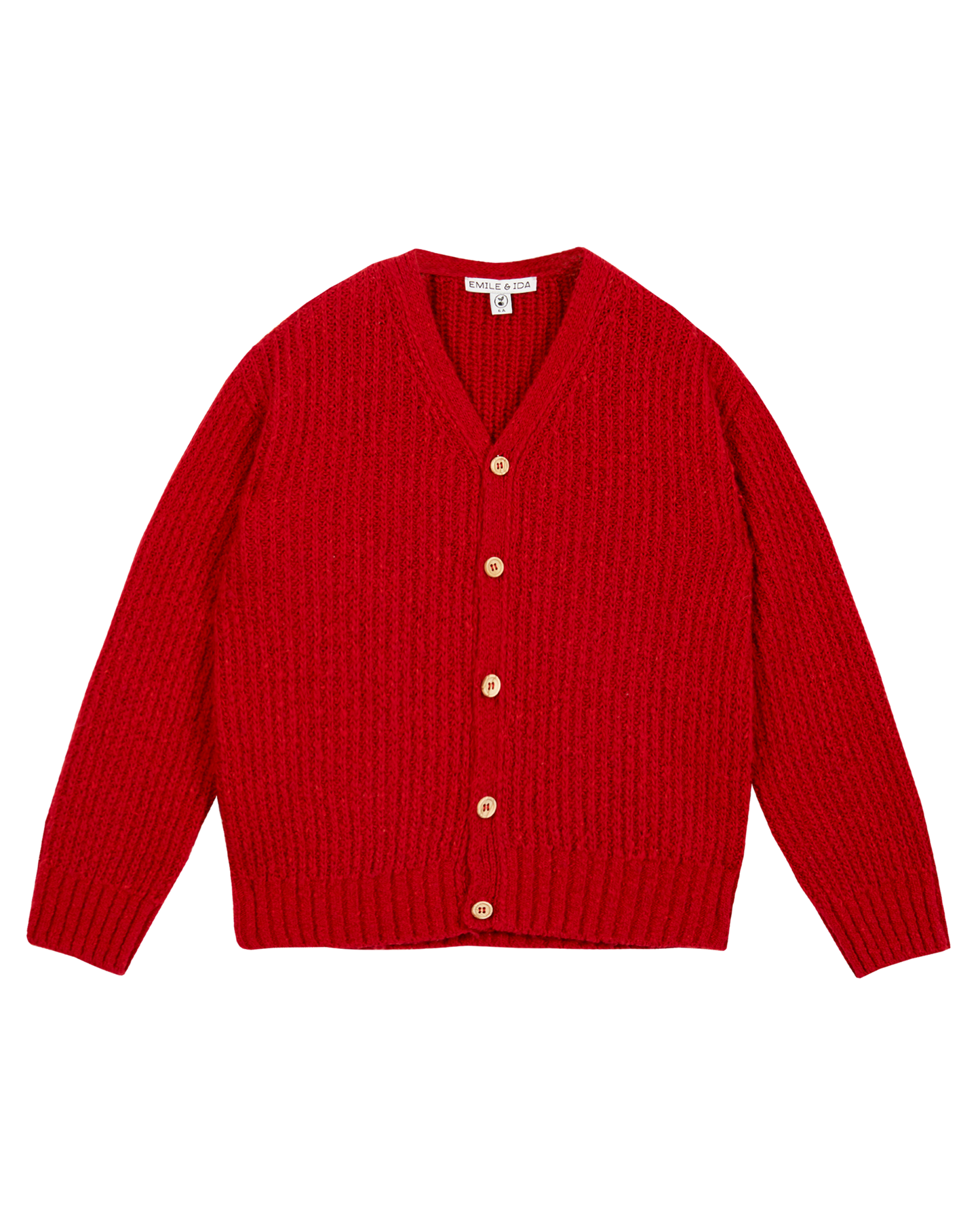Cardigan enfant oversize laine recyclée rouge