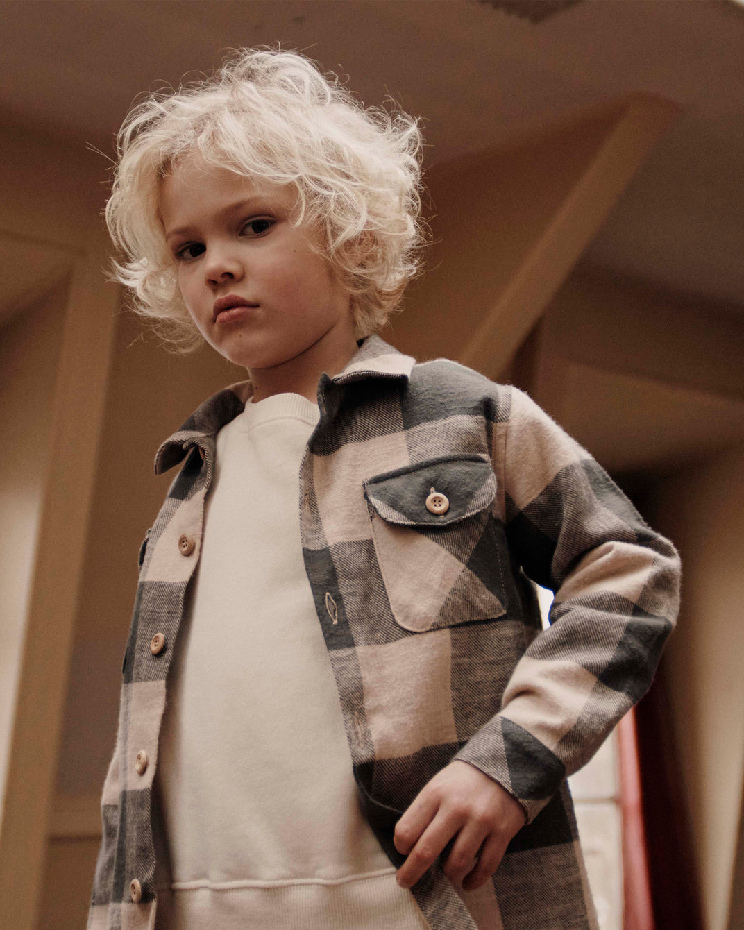 Chemise carreaux gris et beige