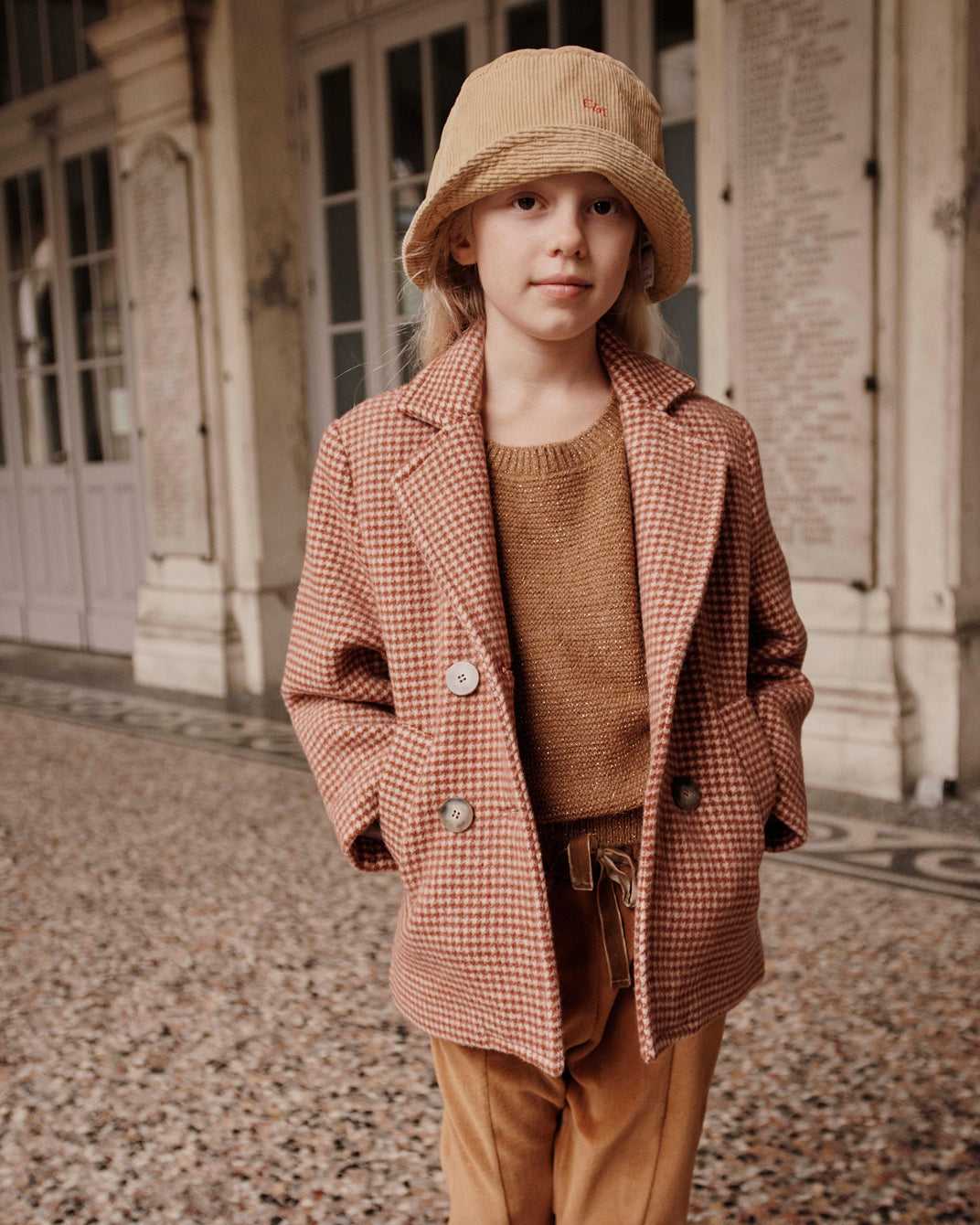 Manteau fille pied de poule rouge