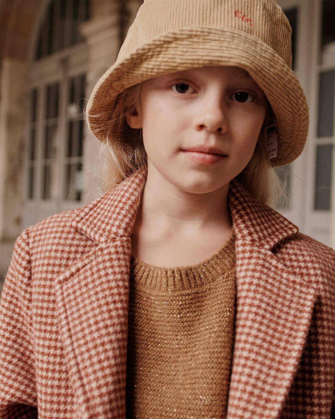 Manteau fille pied de poule rouge