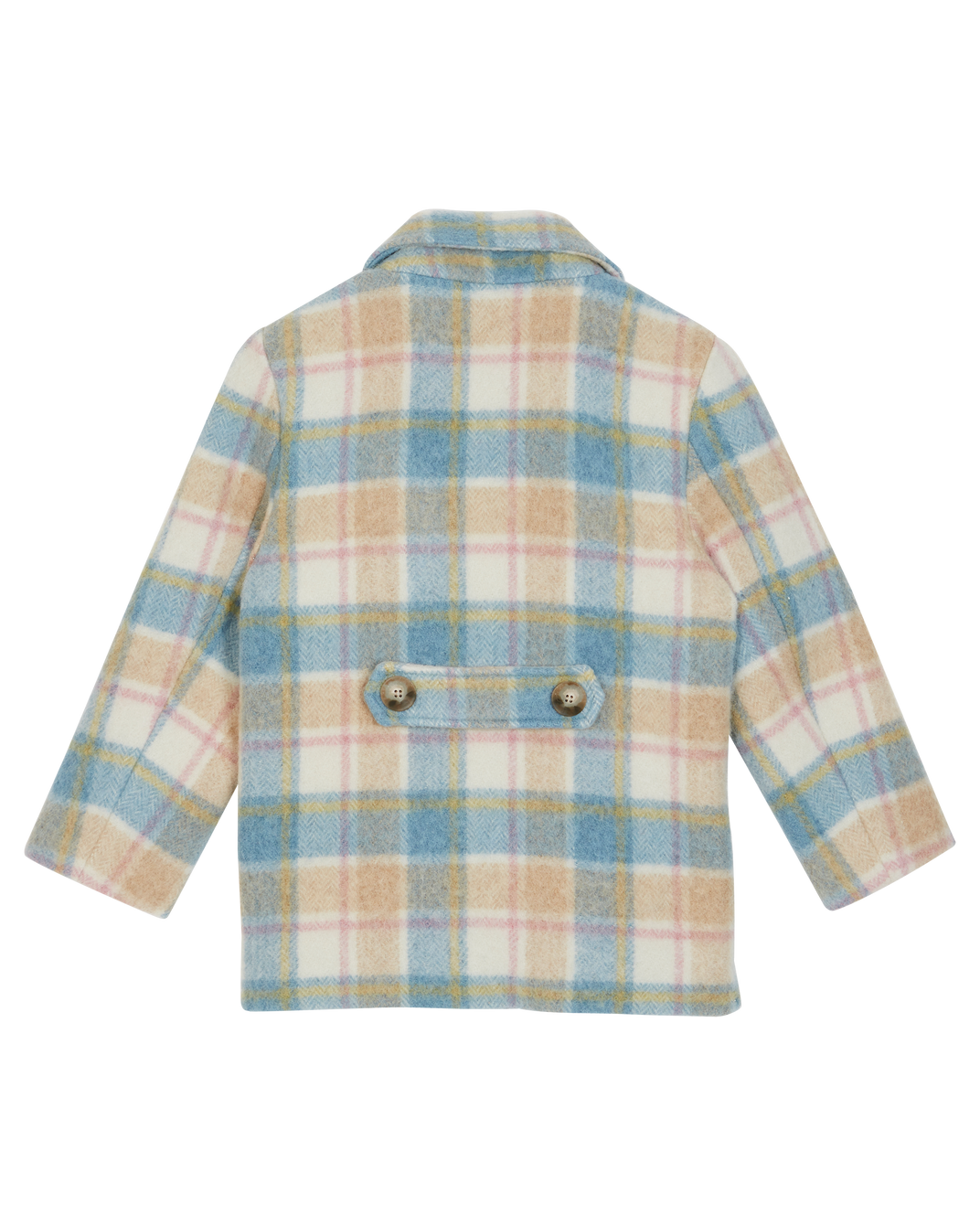 Manteau laine carreaux bleu et beige