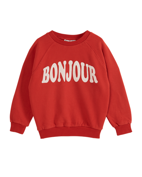 Sweat Bonjour enfant en coton bio rouge