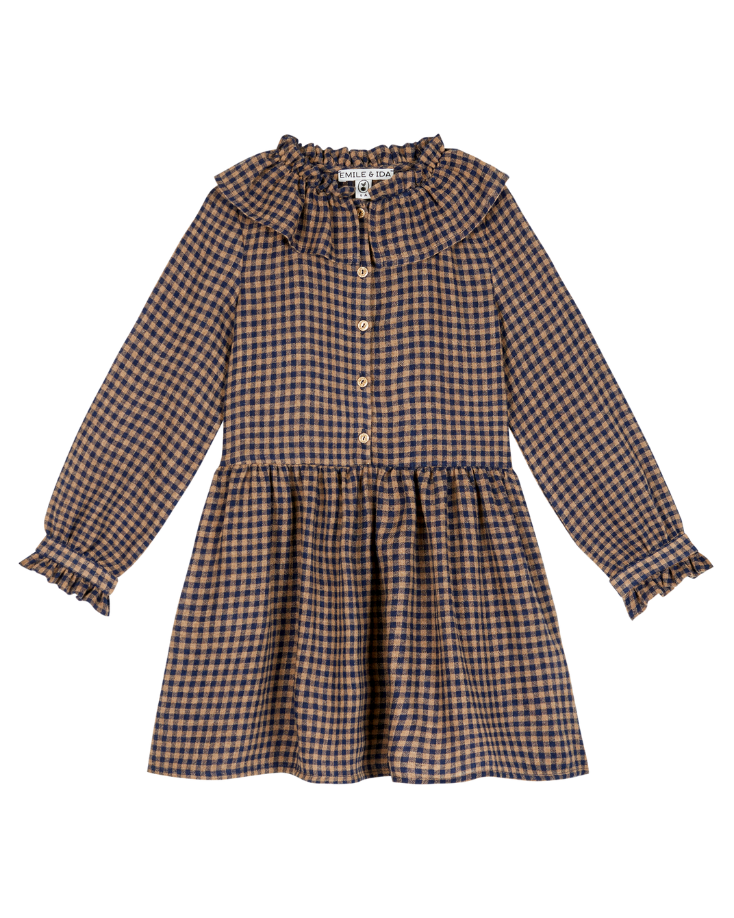 Navy gingham viscose and wool dress